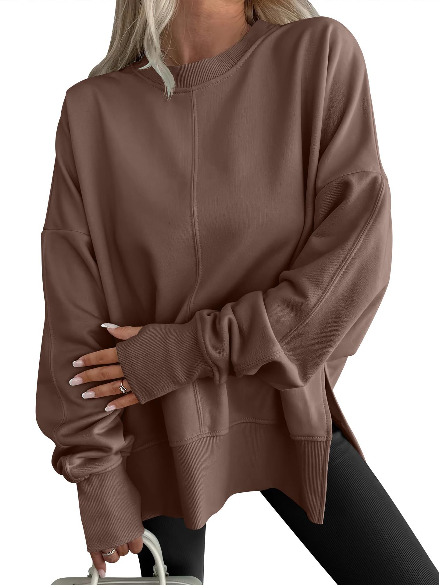 Moderne afslappet rundhalset pullover løs sport langærmet sweater