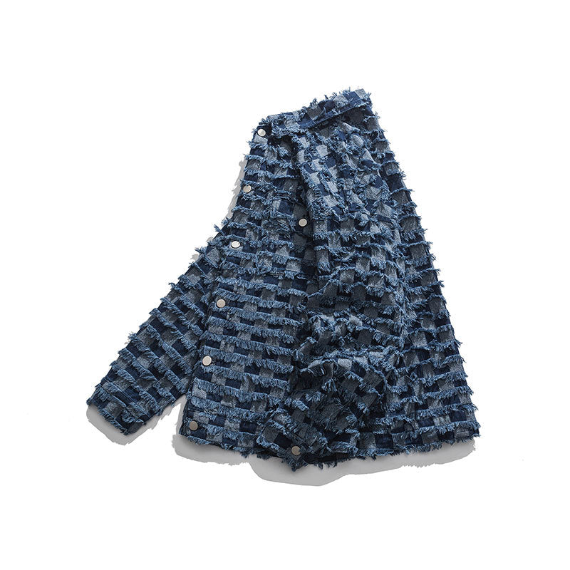 Checkerboard Denim Shearing Lapel Jacket
