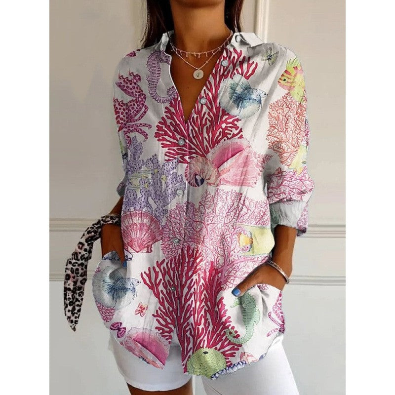 Womens Trendy Long-sleeve Printed Maxi Shirt