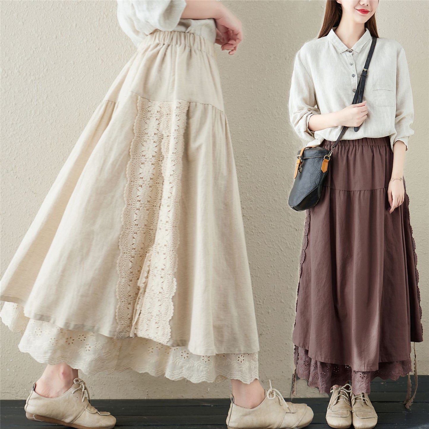 Half-length Skirt Heavy Duty Sen Women's Embroidered Elastic Waist Mid Length