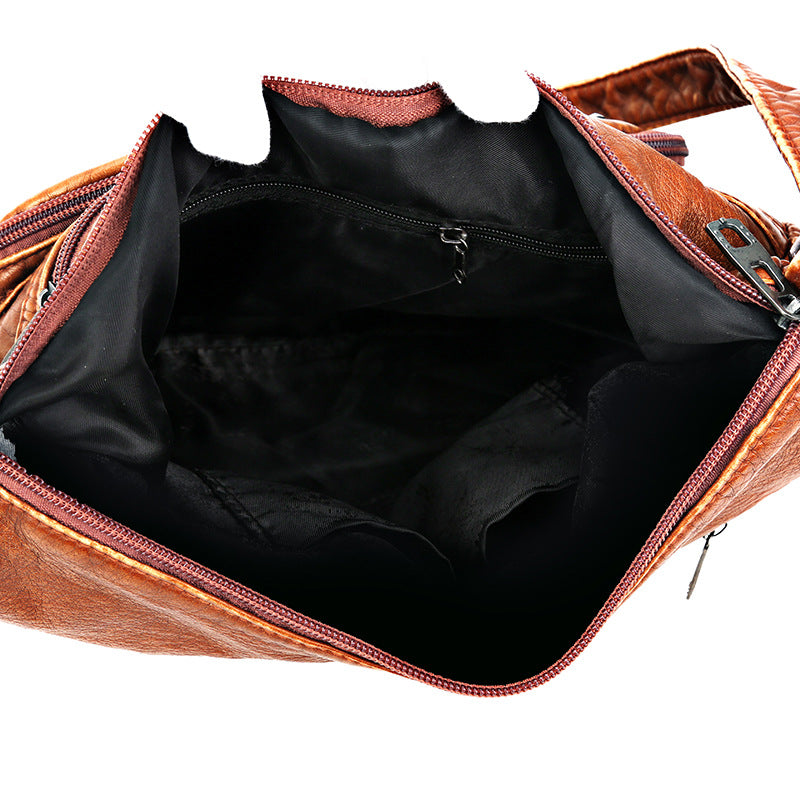 Washed Leather One Shoulder Casual Crossbody Bag
