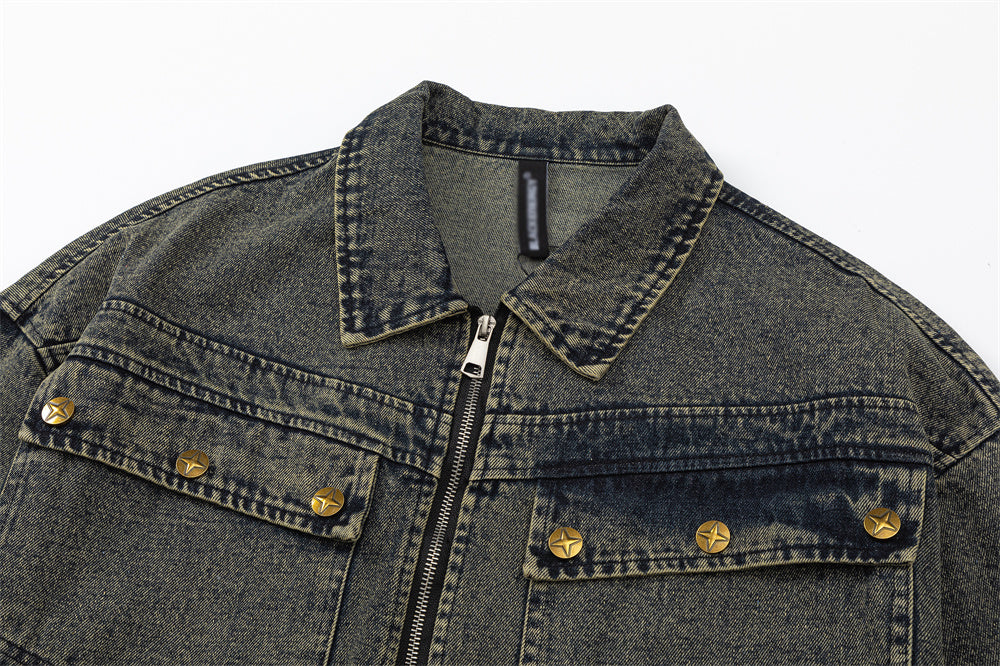 Punk High Street Design Sense Niche Tooling Denim Jacket Autumn
