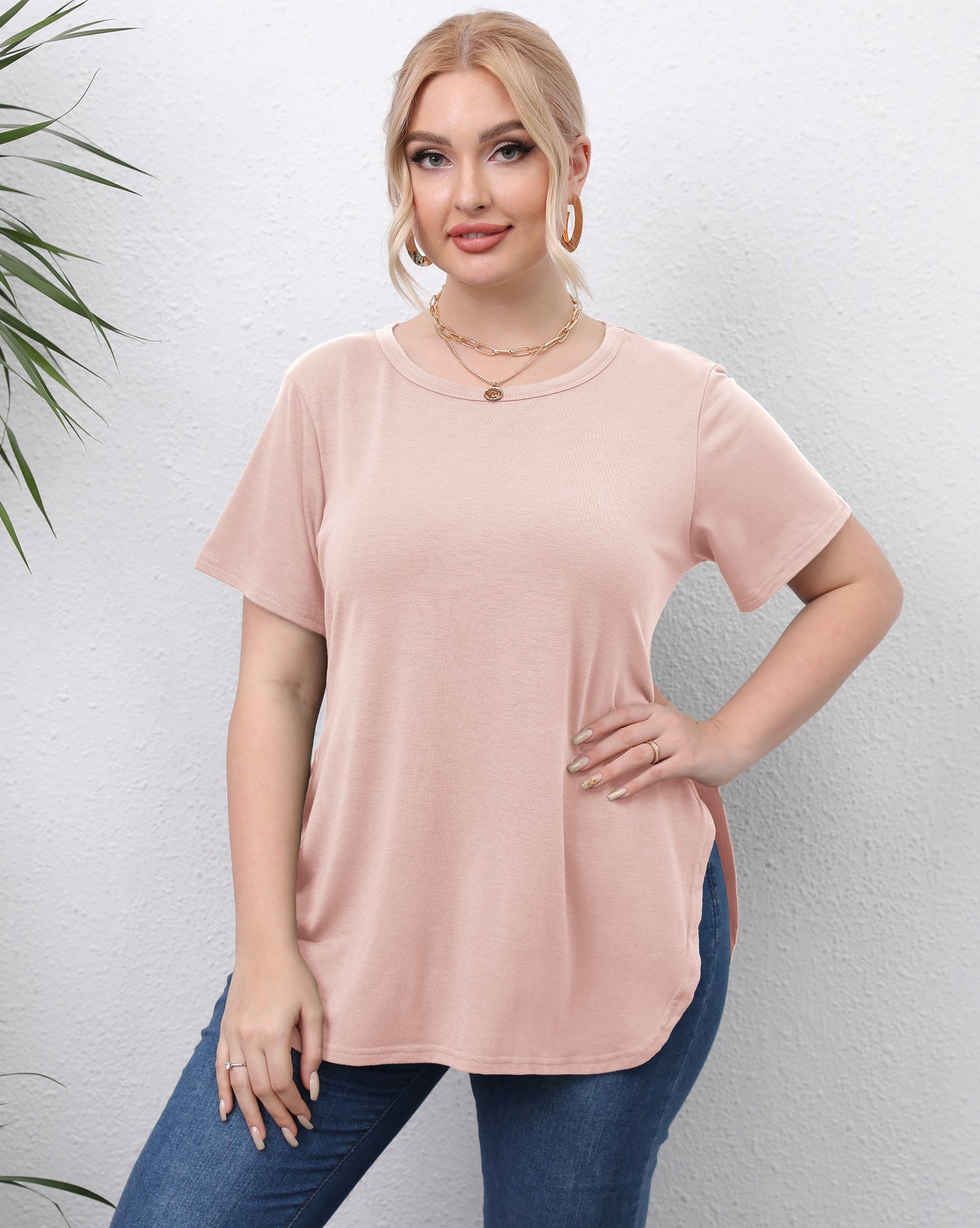 Casual Simple Top Round Neck Split Short-sleeved T-shirt