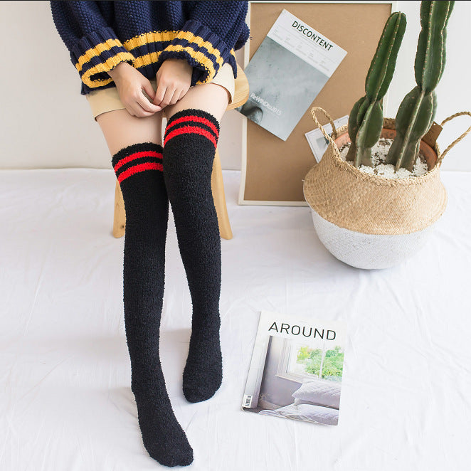 Winter long tube coral fleece ladies over the knee socks