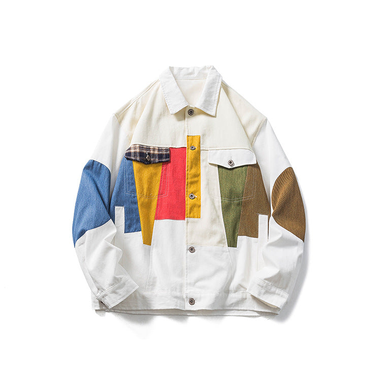 American Style Loose New Patchwork Contrast Color Coat