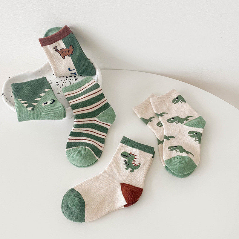 Children's New Cotton Cartoon Korean Alphabet Dinosaur Socks