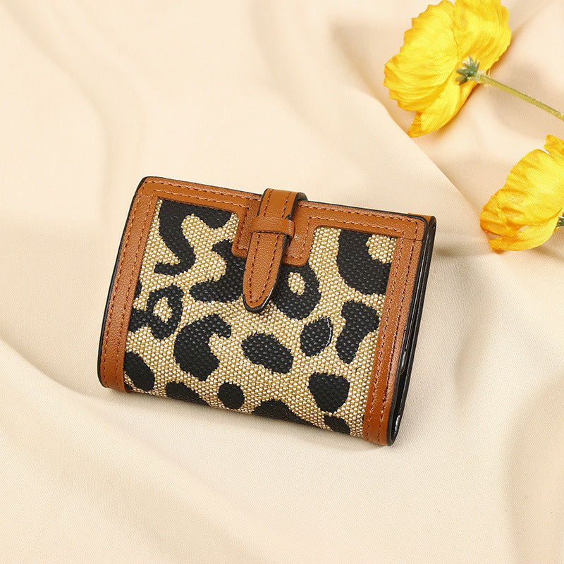 Women's Wallet Short New Leopard Print Pull-belt Multi-functional Large Capacity Tri-fold Retro Multiple Card Slots Clutch Card Holder
