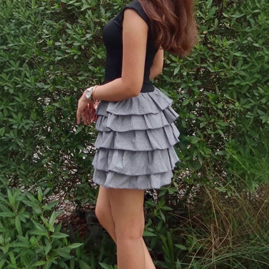 Fashionable Figure-flattering Color-blocked Multi-layer Pleated Patchwork Dress