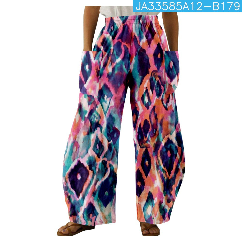 Women's Fashionable Printed Double-pocket Trousers