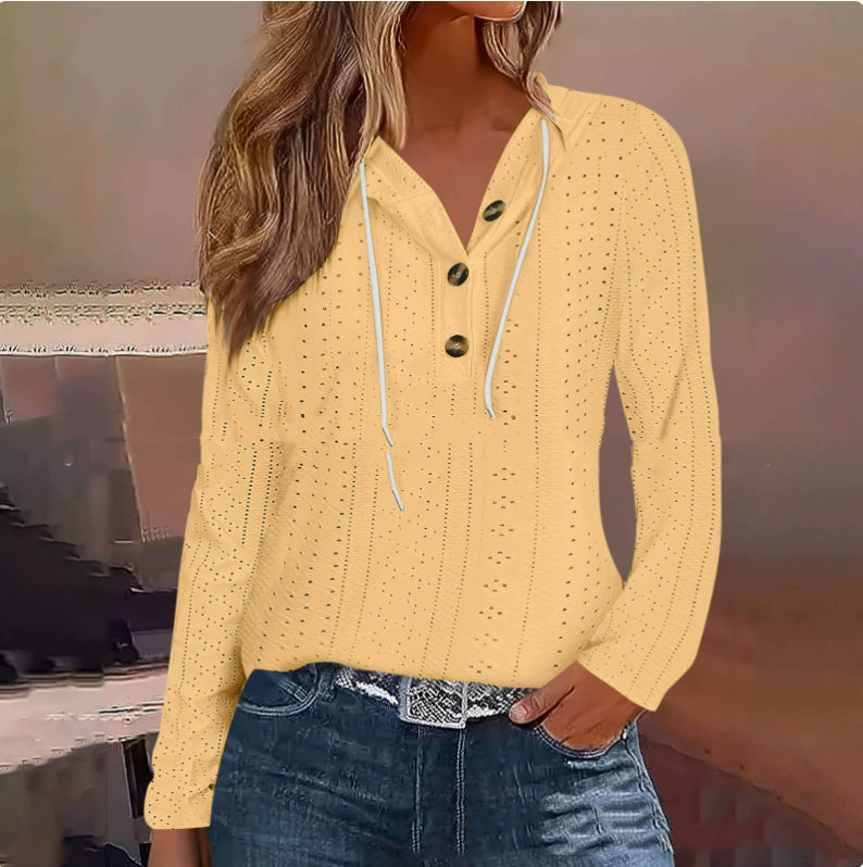 Autumn Solid Color Hollow Knitted Women's Long-sleeved Sweater