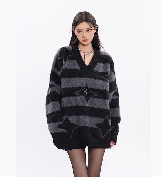 Atmosphere Lazy Style Sweater Pullover Plush Knitted Top For Women