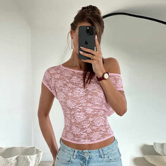 Womens Sheer Lace Bodycon Top