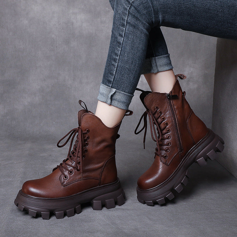 Leather Sponge Cake Foam Platform Lightweight Martin Boots