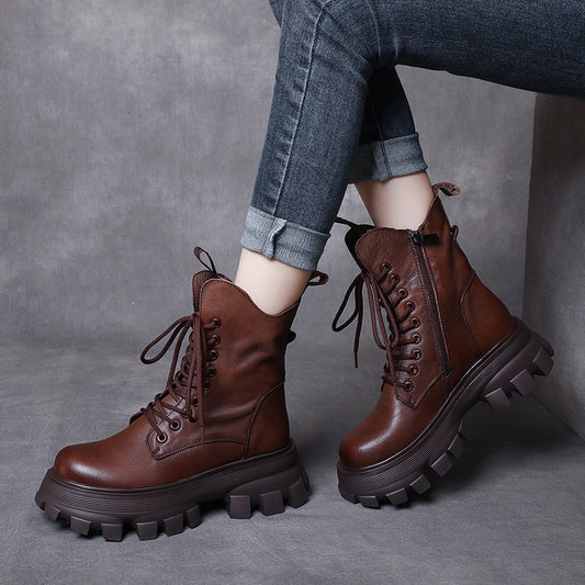 Leather Sponge Cake Foam Platform Lightweight Martin Boots