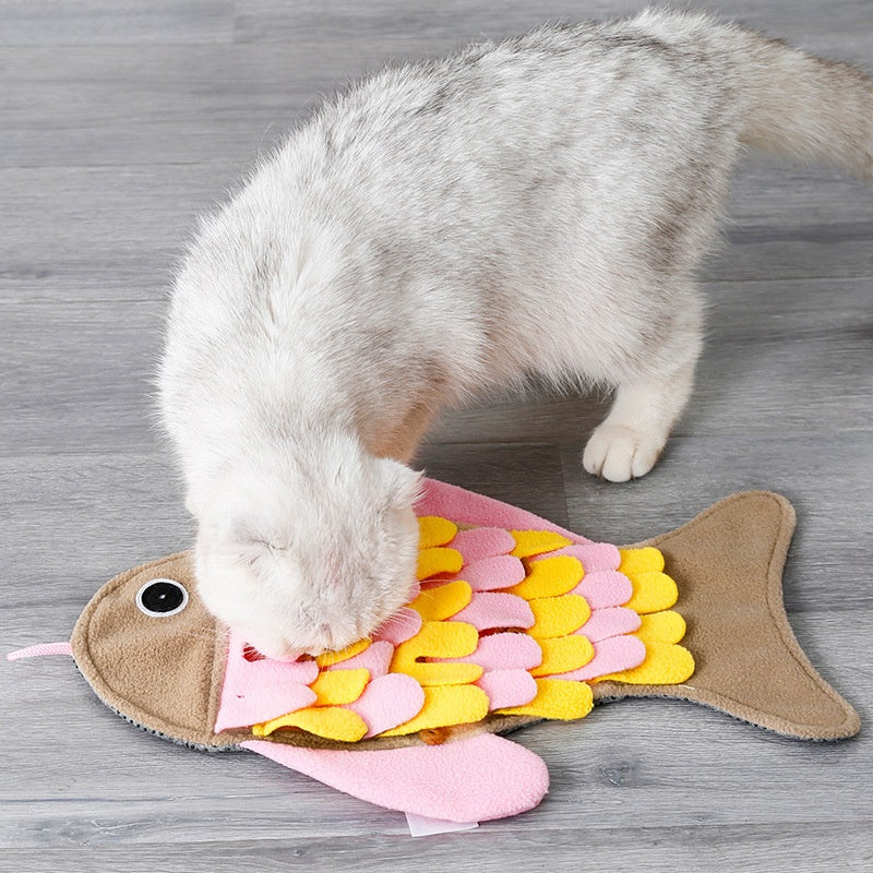 Jouet d'entraînement pour chat en forme de poisson avec couverture odorante Bol à nourriture jouet