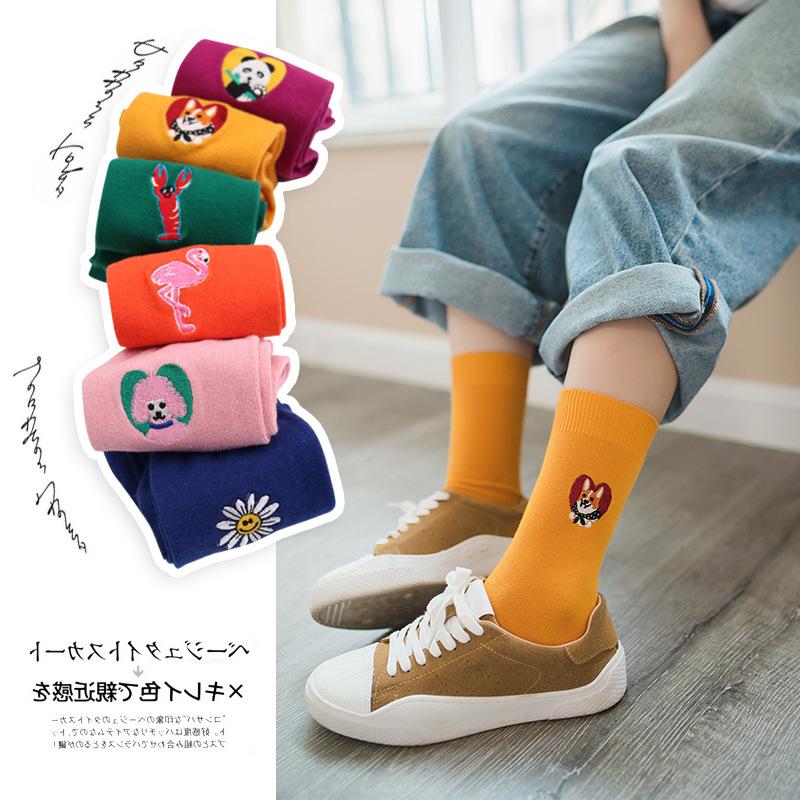 Vintage embroidered long cotton socks