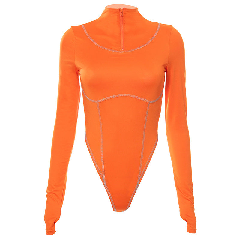 Solid Color Turtleneck Pullover Zip Long Sleeves Fingerless