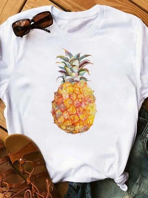 Dame T-shirt Mode Ananas Print Top