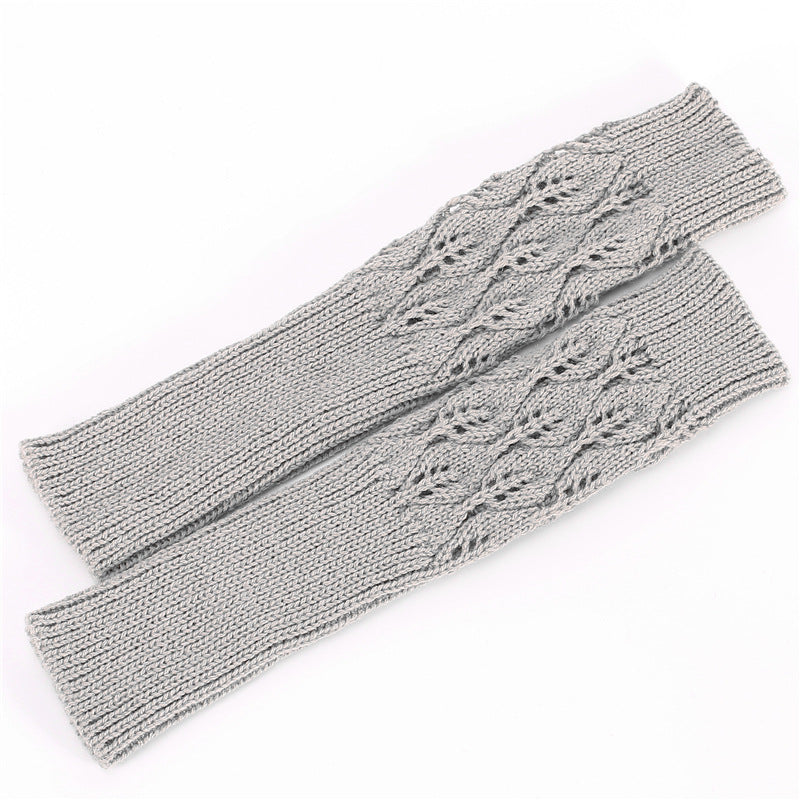 Men's Women's Knitted Jacquard Leaf Cycling Warm Gloves