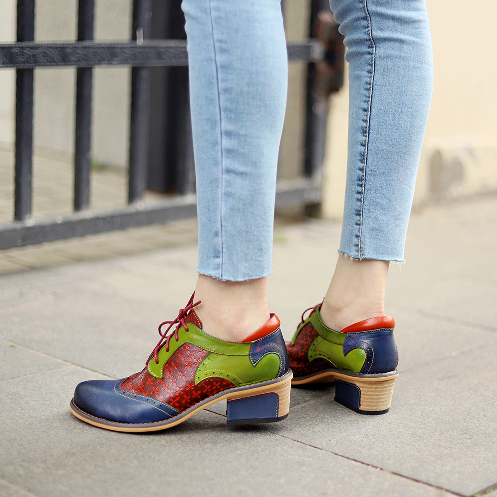 Casual Retro Ethnic Brock Stitching College Style Single Shoes