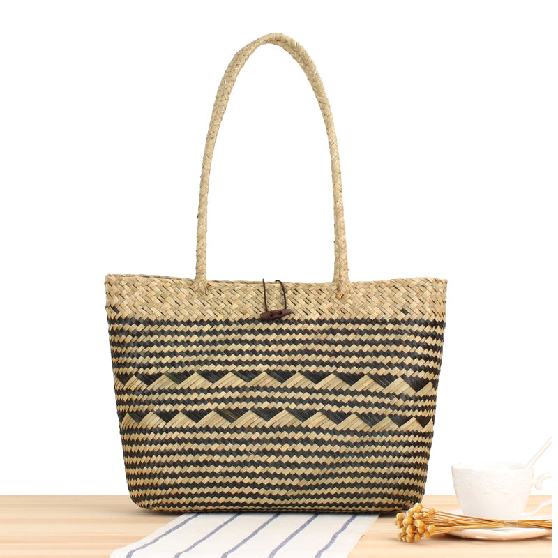 Natural Mat Grass Woven Open Shoulder Handbag