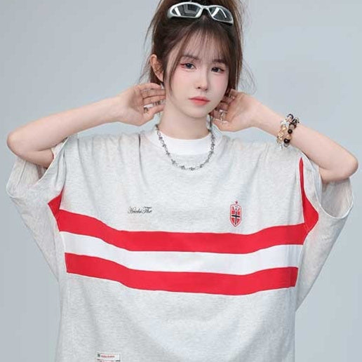 American Letter Stripes Men's And Women's Short Sleeve