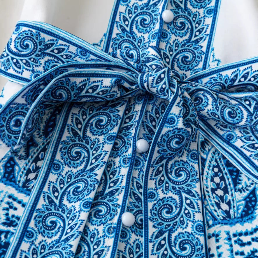 Summer Fashion Mid-Sleeve Lace-Up Floral Dress