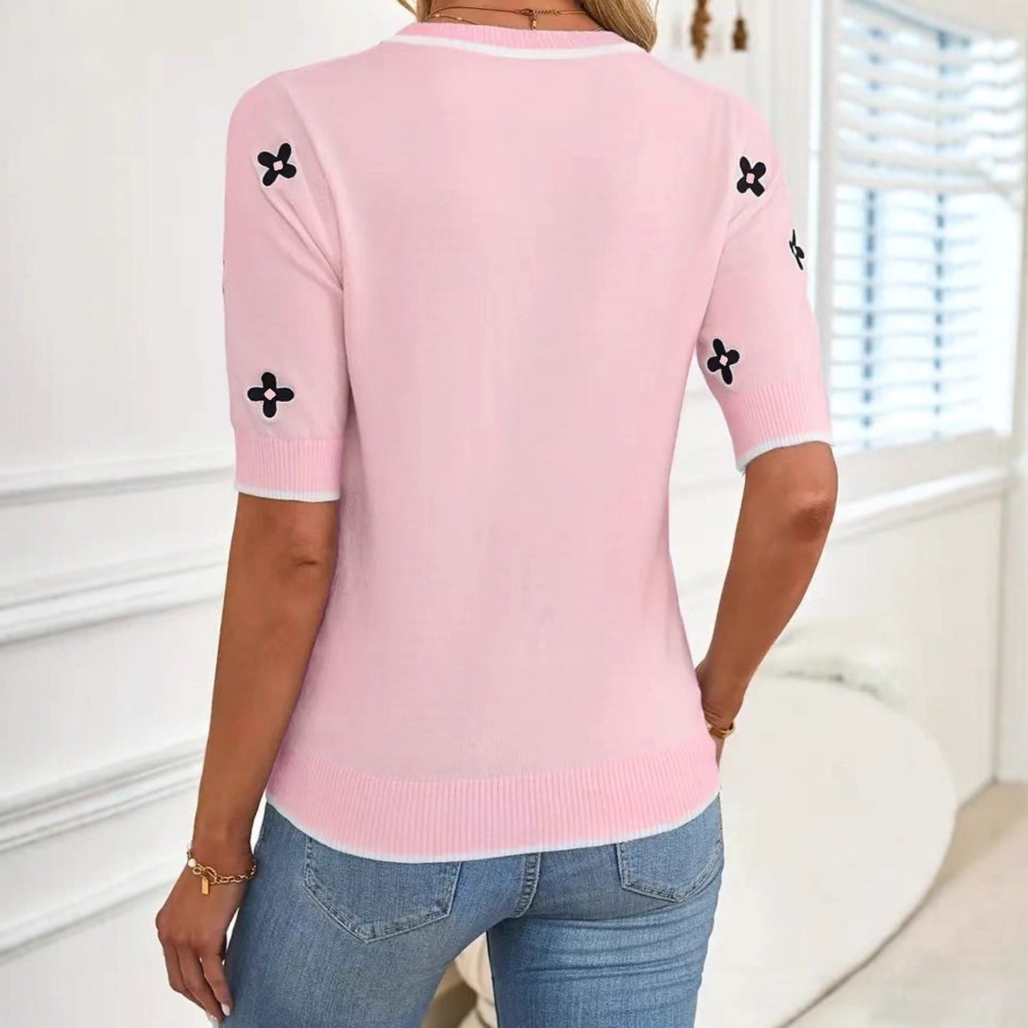 Simple Crew-Neck Plus-Size Short-Sleeve Knit Top