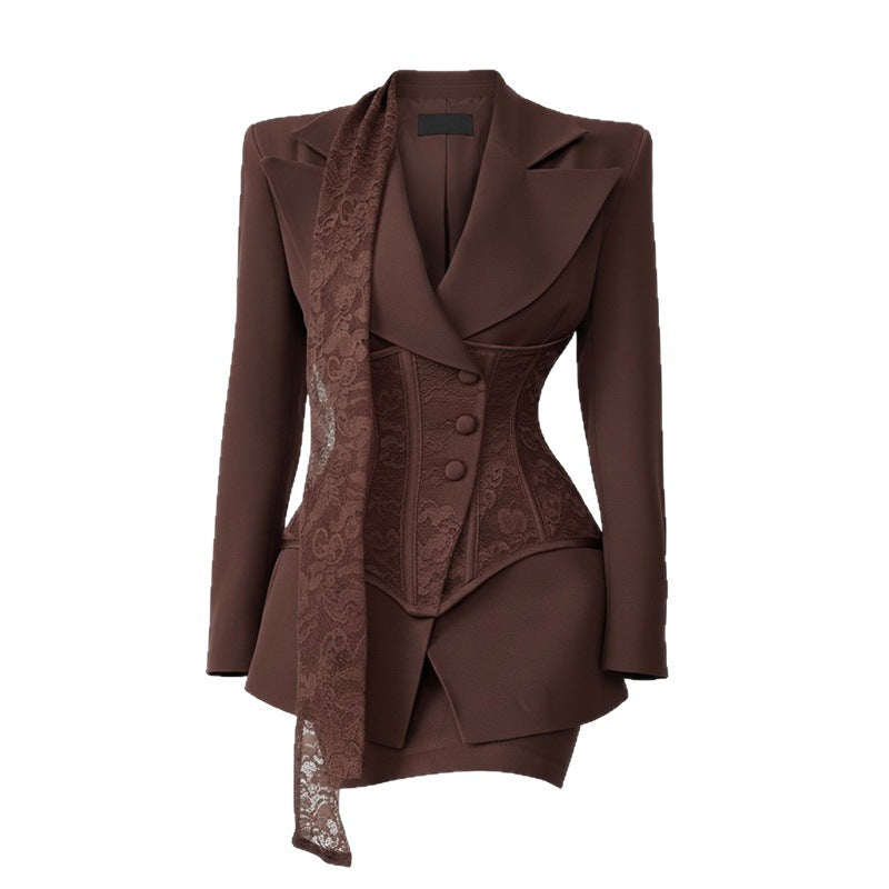 Ladies Elegant Tie Blazer And Skirt Set