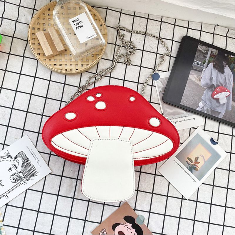 Cute Mushroom Bag Personality Cartoon Bag Chain Contrast Color Stitching Shoulder Bag