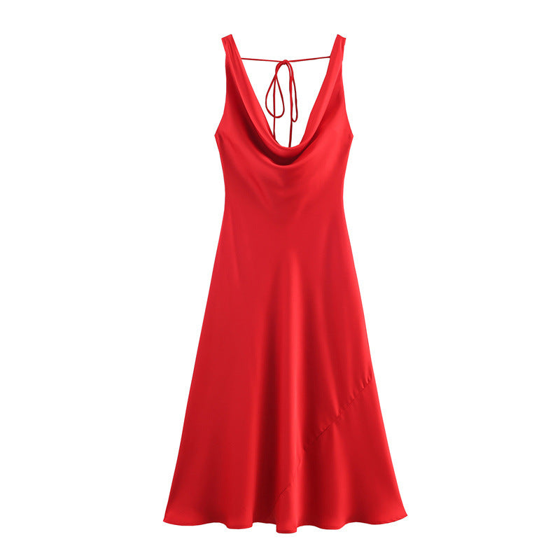 European And American-style Silk-satin Slip Dress With A Designer Aesthetic