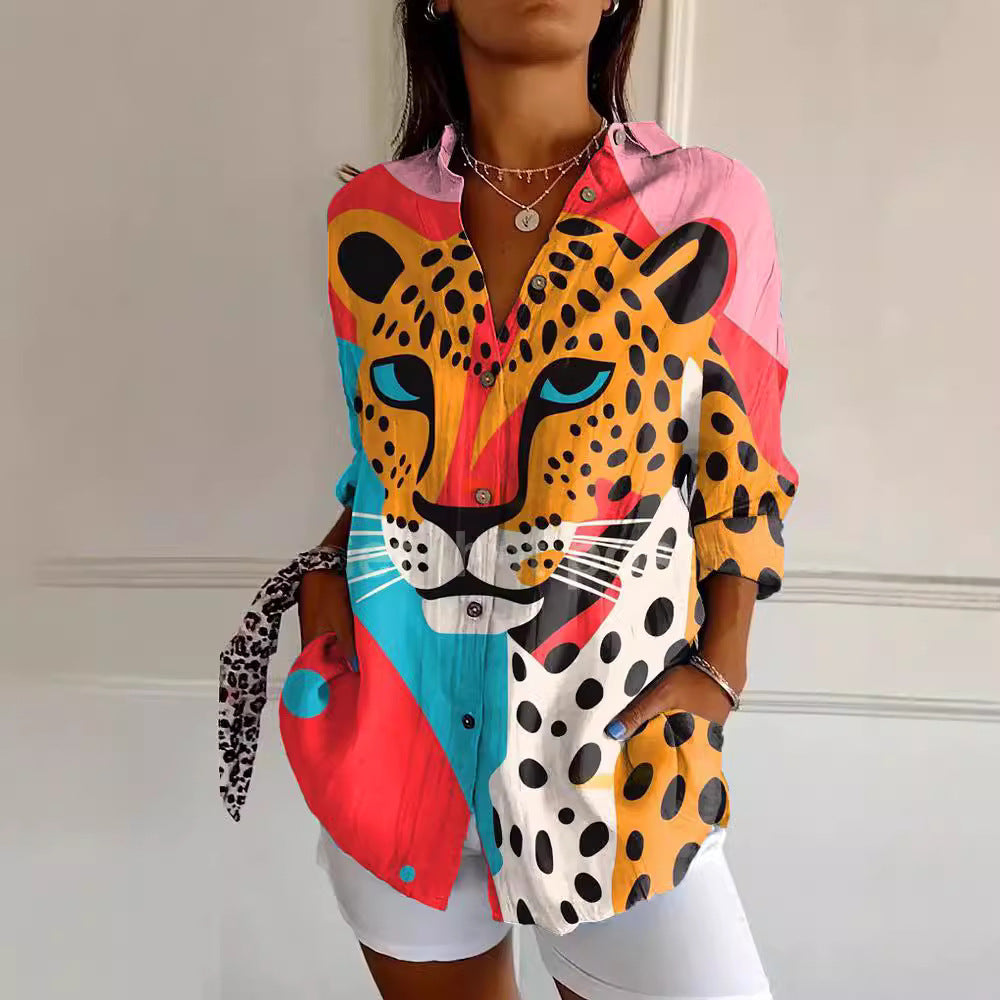 Drop-shoulder Sleeve Women's Long-sleeved Blouse 3D Digital Printing
