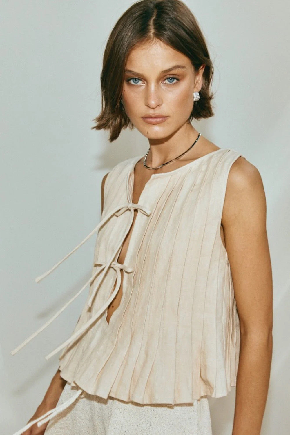 Breathable Cotton-Linen Sleeveless Bandage Womens Shirt Dress