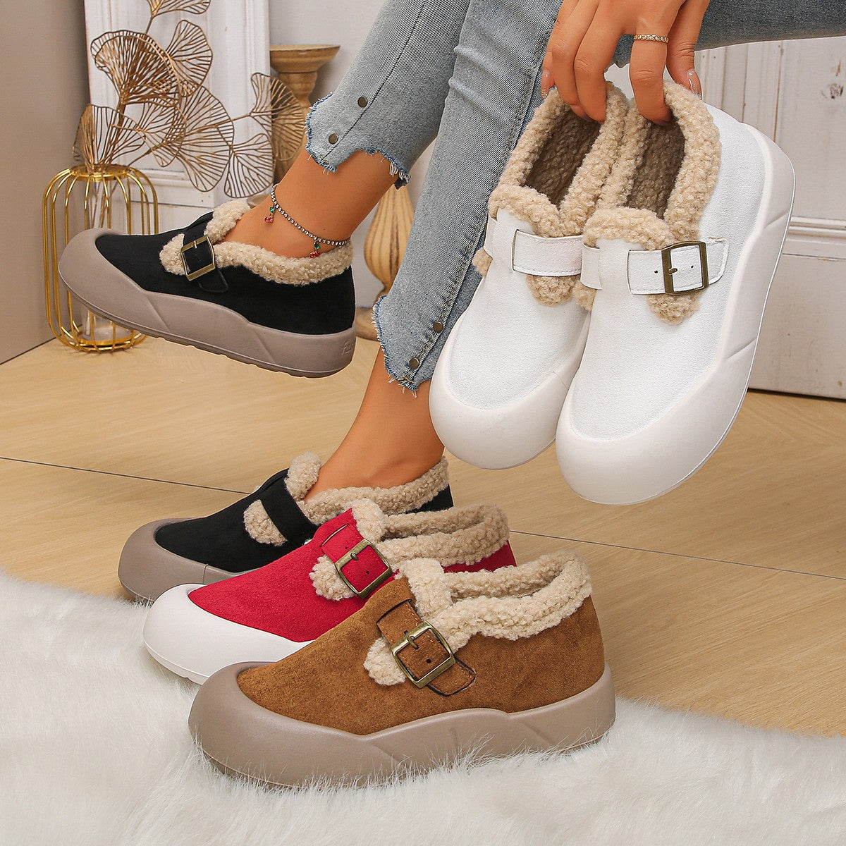 Winter Fleece-lined Non-slip Thickening Thermal Cotton Shoes