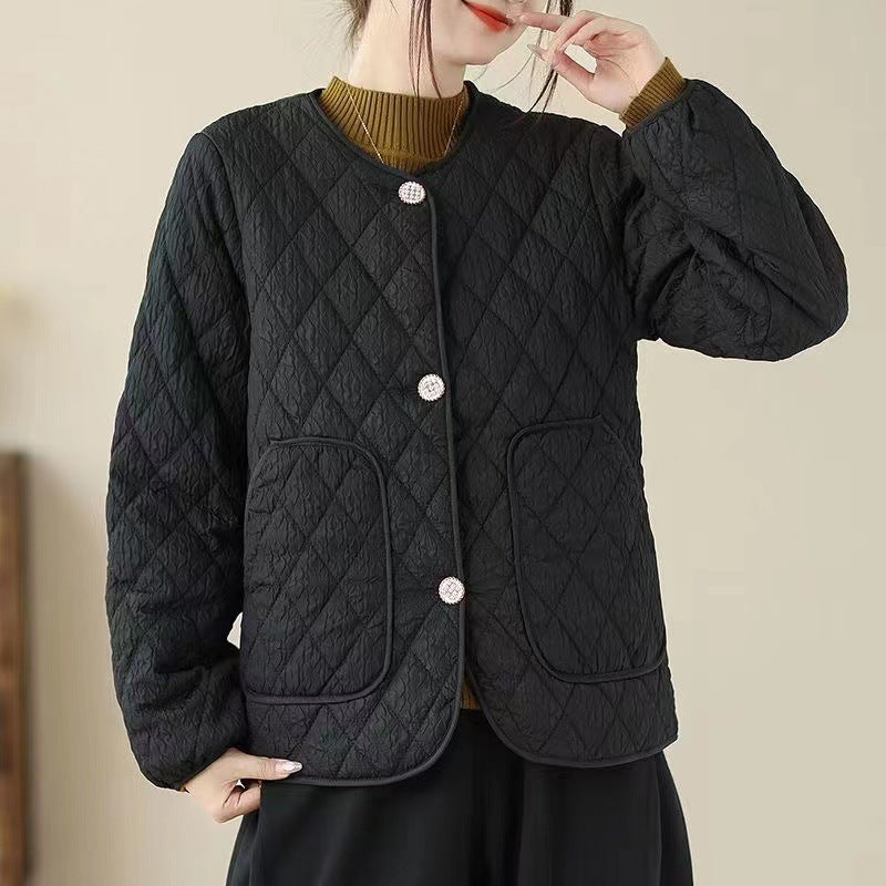 Classic Style Diamond Lattice Cotton Coat Jacket