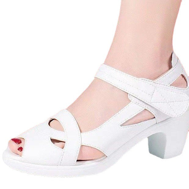 Women's Thick Bottom Soft Bottom Mid Heel Chunky Heel Peep Toe Sandals