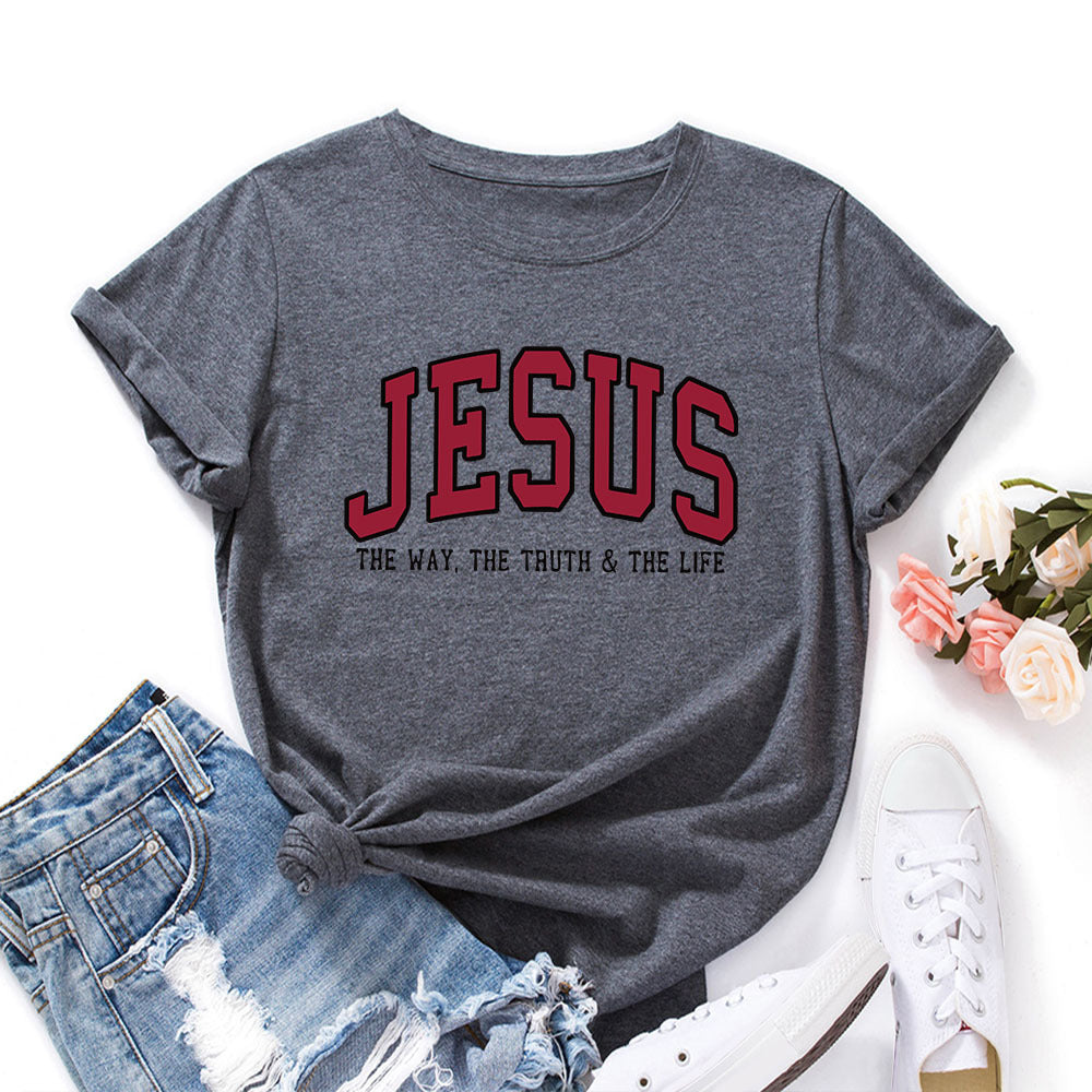 Women's JESUS Printed Loose Round Neck Short Sleeve T-shirt