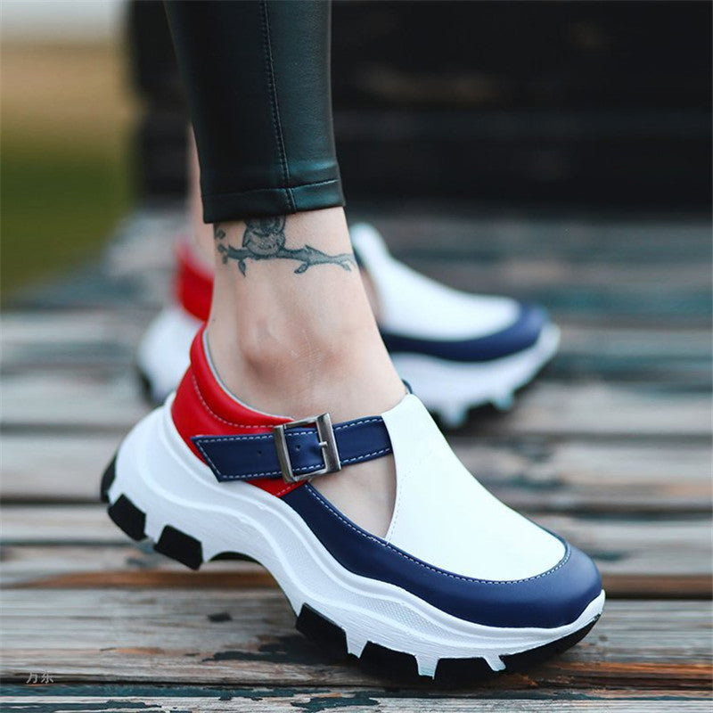 Women's Belt Buckle With Platform And Large Size Platform Heel Casual Shoes