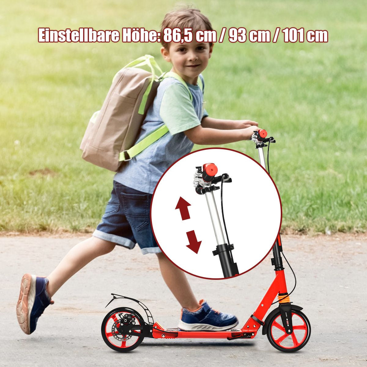 Klappbarer Kickscooter Mit Klingel & Ständer Höhenverstellbarer Scooter Roller Tretroller