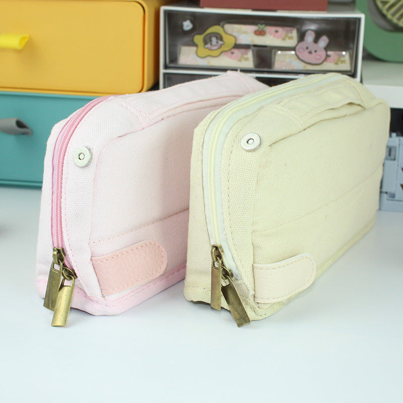 Canvas Large Capacity Pencil Bag Cute Girl