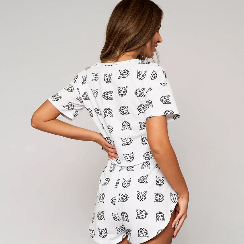 Casual Pajama Set Short-Sleeve Top And Shorts