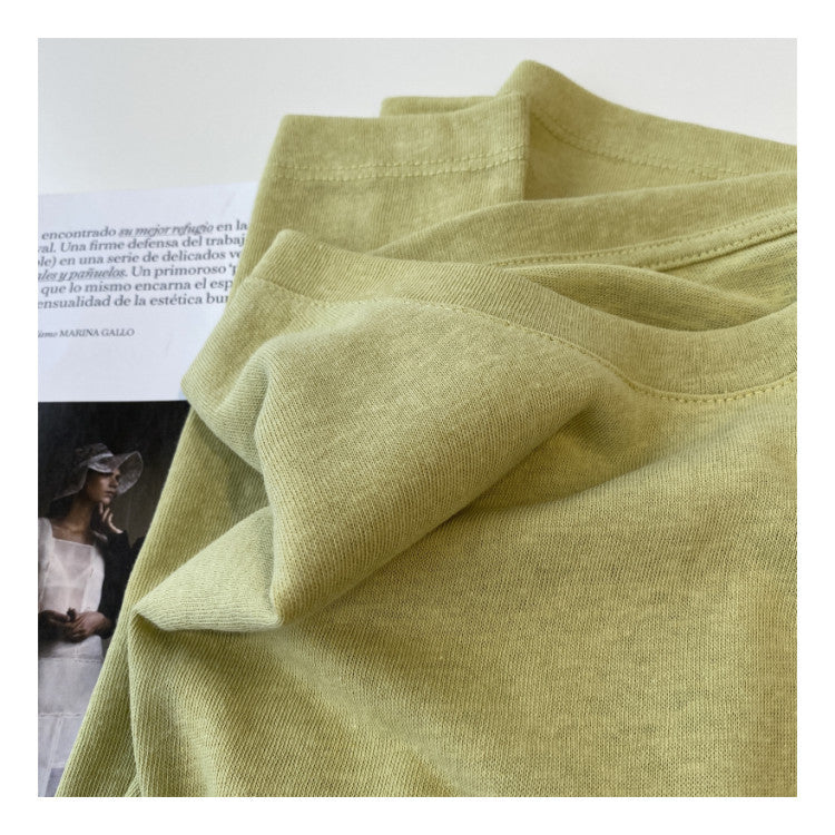 Loose Cotton And Linen Short-sleeved T-shirt Round Neck Top