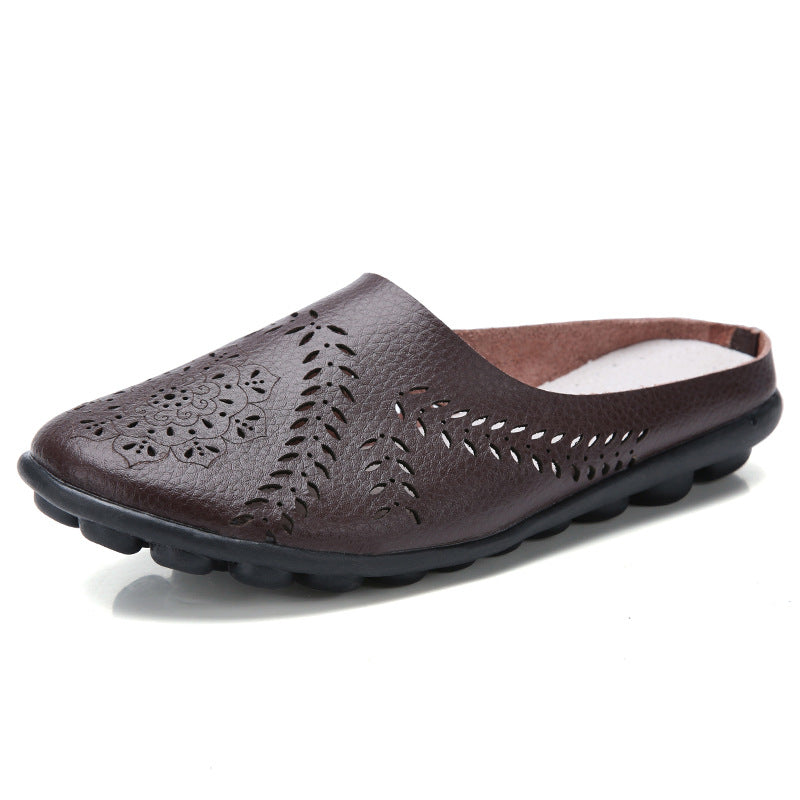 Plus-size Summer Cowhide Peep-toe Half Slippers For Women