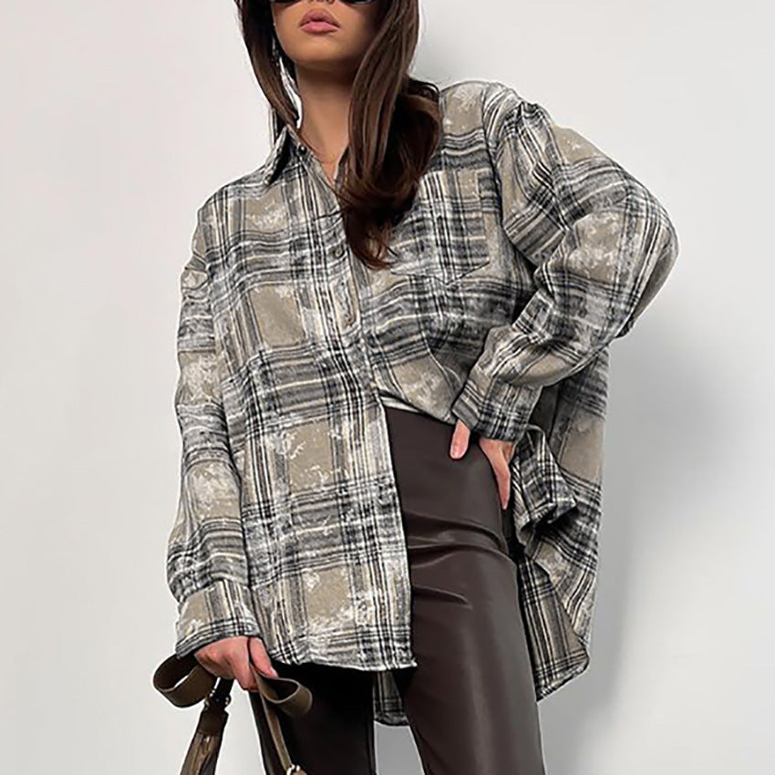 Retro Loose Brushed Plaid Shirt