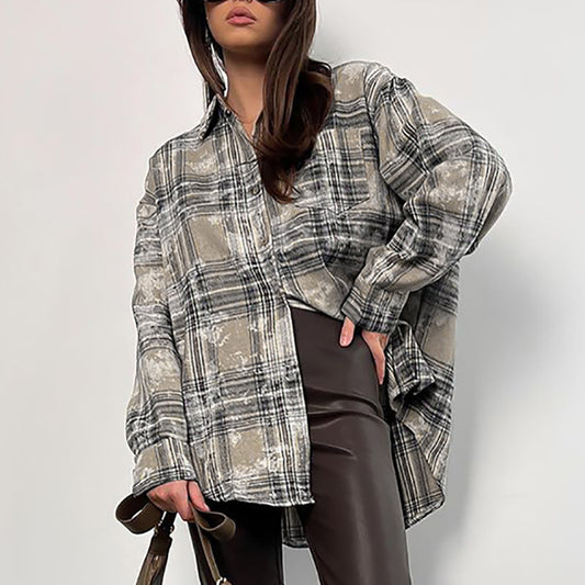 Retro Loose Brushed Plaid Shirt