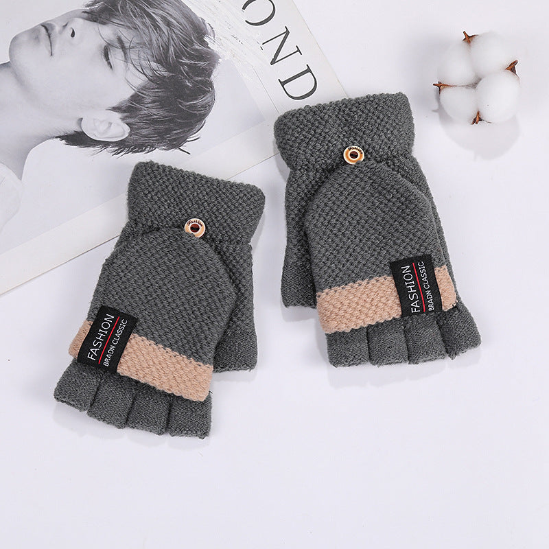 Cute Blue Korean Embroidered Half Finger Gloves
