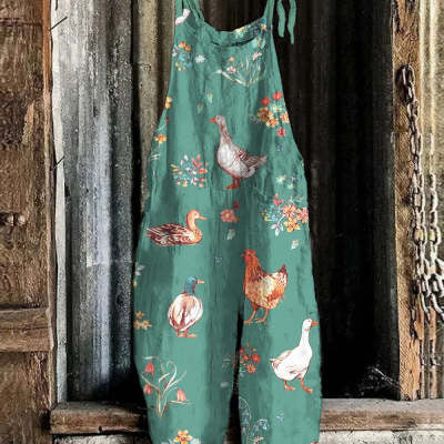 Women's Sweet Printed Retro Strap Pants