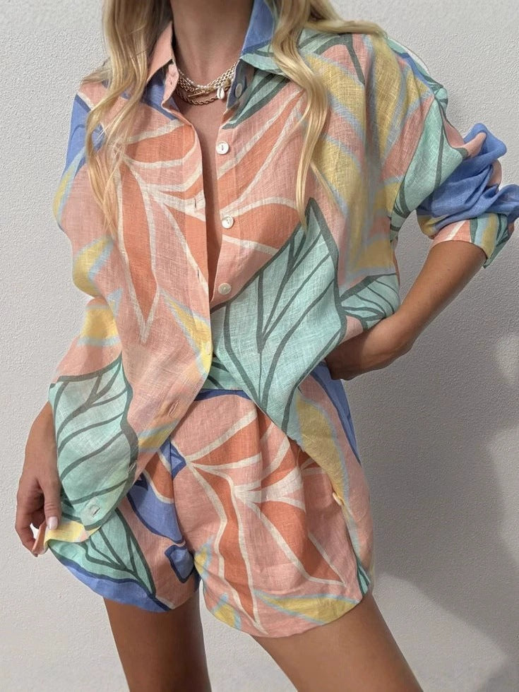 Relaxed-fit Linen Blouse And Long-sleeve Set