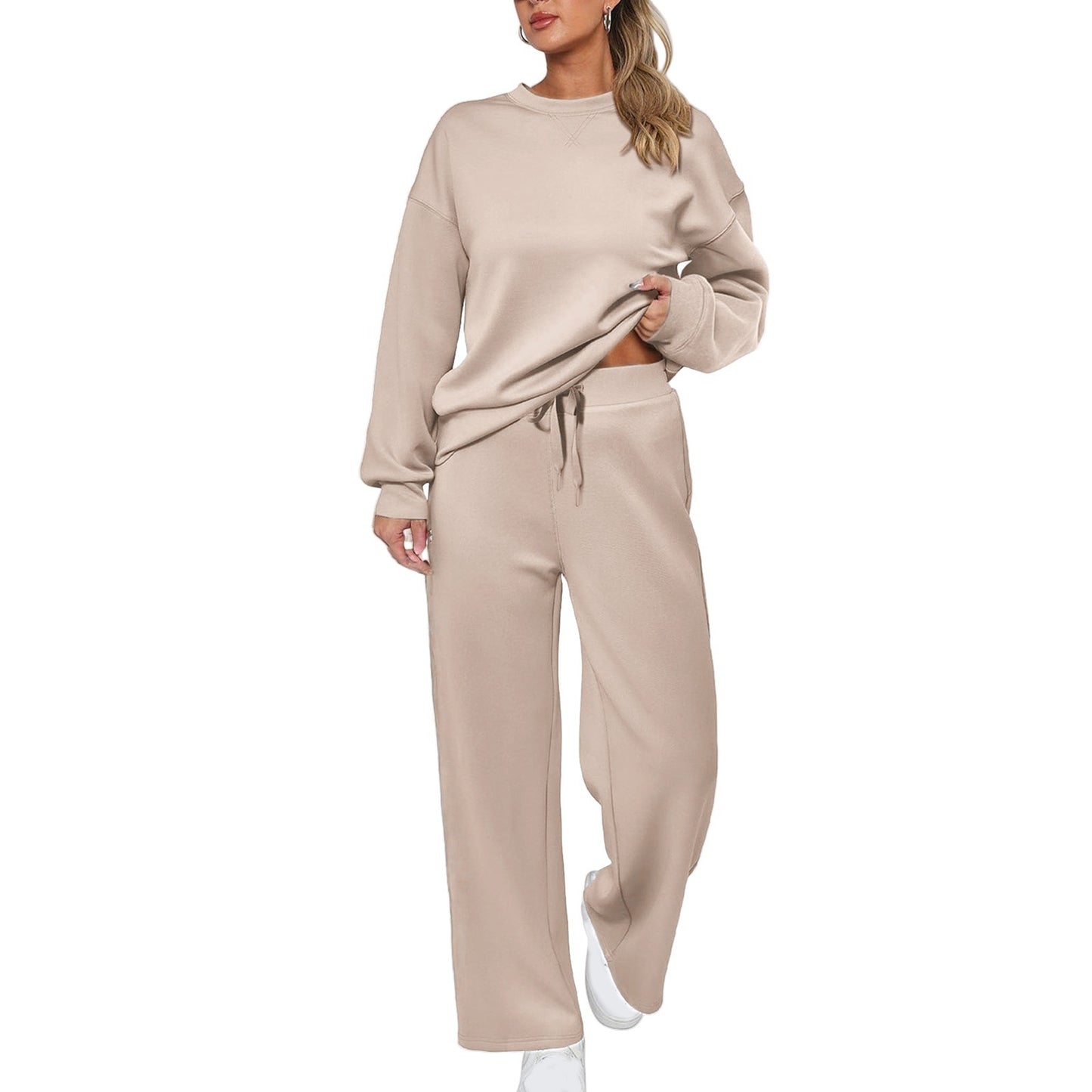 Long-sleeve Top And Casual Wide-leg Pocket Pants Sweatshirt Set