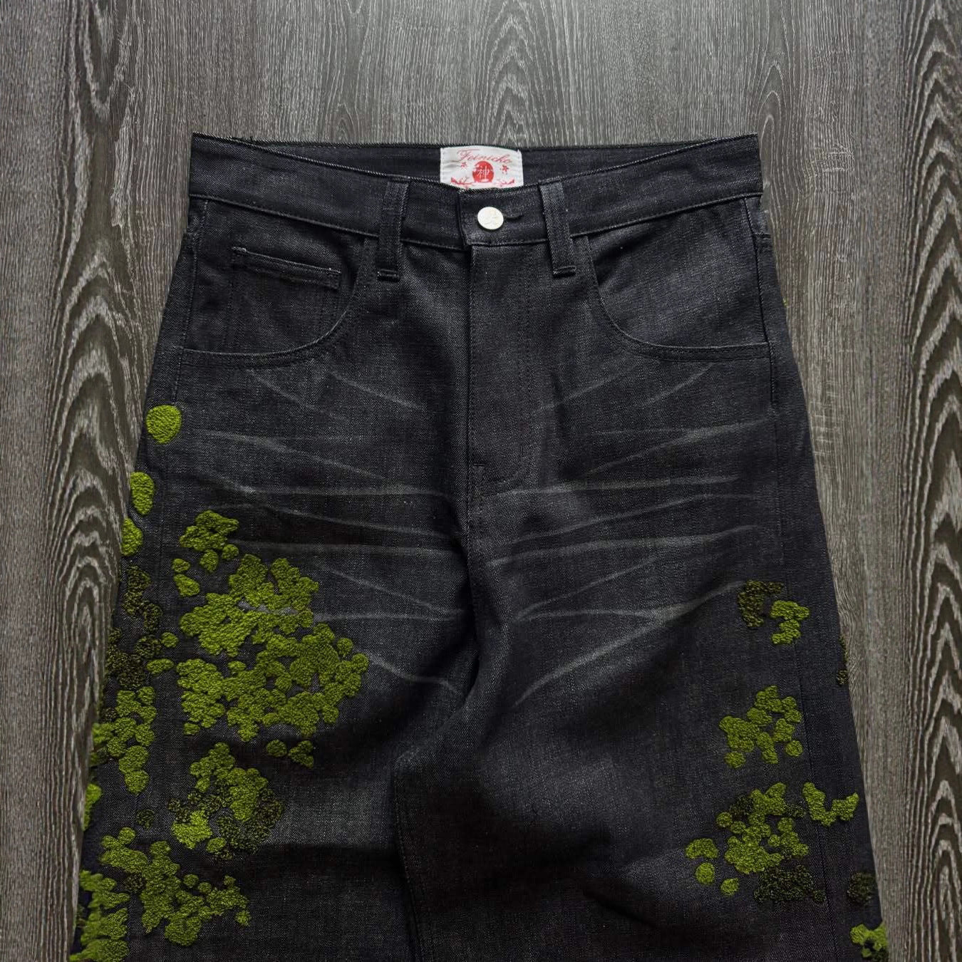 Street-style Denim Straight-leg Pants With Floral Embroidery